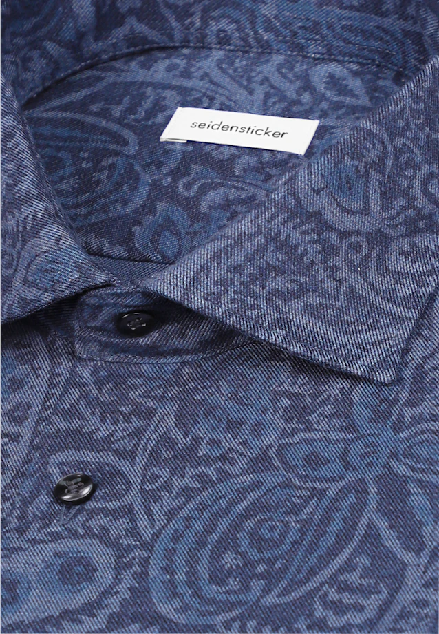 Regular Flanellhemd Druck in Dunkelblau |  Seidensticker Onlineshop