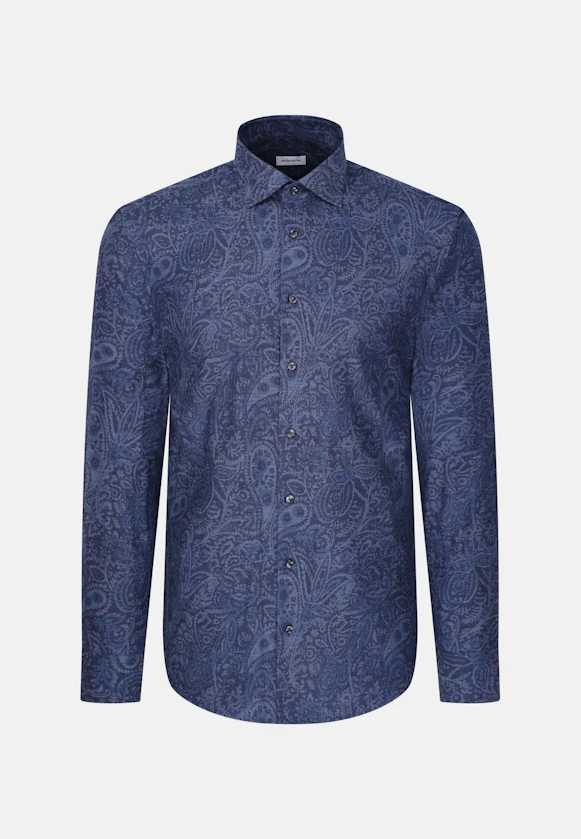 Regular Flanellhemd Druck in Dunkelblau |  Seidensticker Onlineshop
