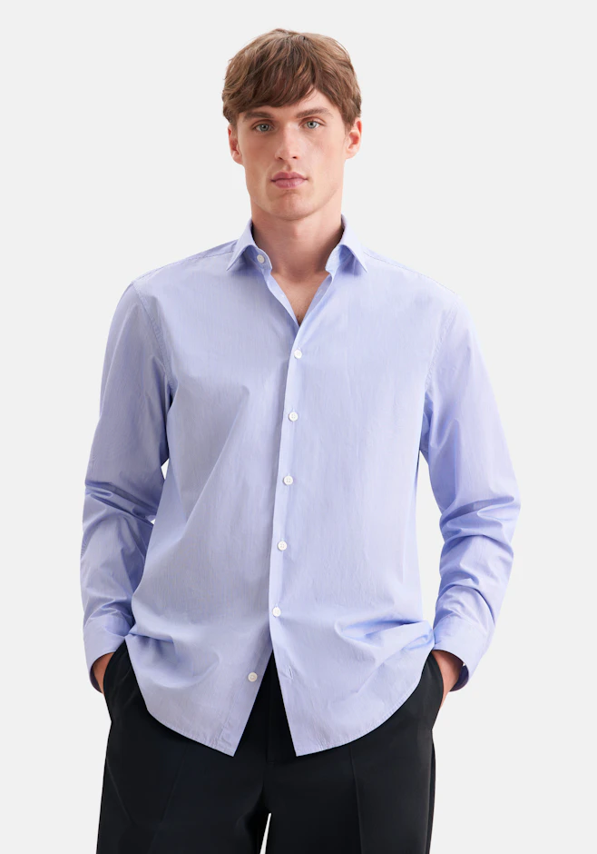 Regular Casual Hemd Gestreift in Mittelblau | Seidensticker Onlineshop