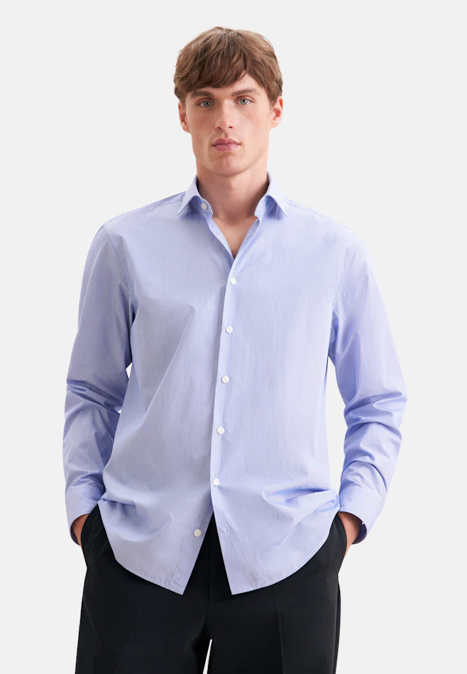 Regular Casual Hemd Gestreift in Mittelblau | Seidensticker Onlineshop