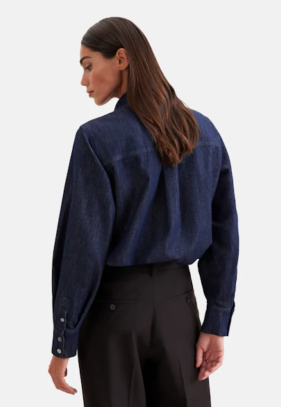 Denim Bluse mit Volumenärmeln und aufgesetzten Taschen in Dunkelblau |  Seidensticker Onlineshop