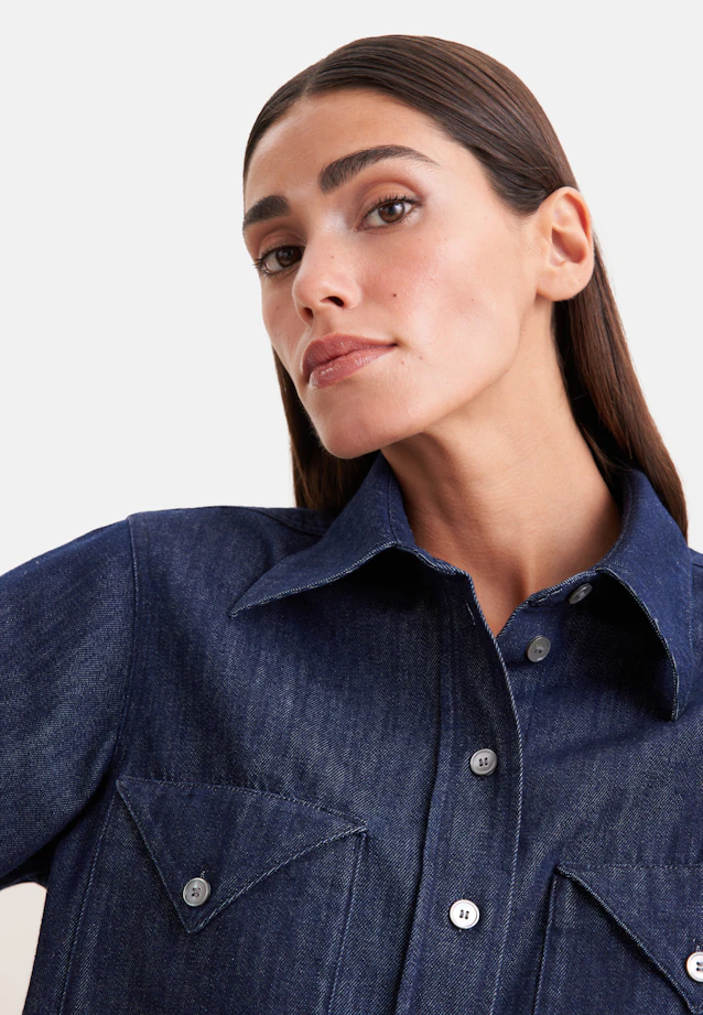 Denim Bluse mit Volumenärmeln und aufgesetzten Taschen in Dunkelblau |  Seidensticker Onlineshop