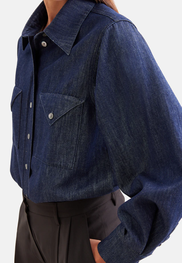 Denim Bluse mit Volumenärmeln und aufgesetzten Taschen in Dunkelblau |  Seidensticker Onlineshop
