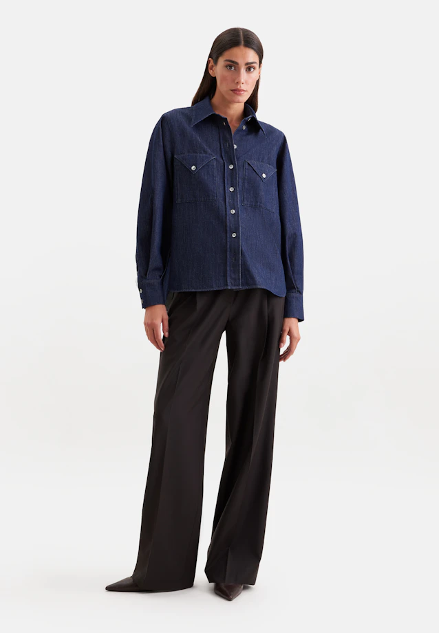 Denim Bluse mit Volumenärmeln und aufgesetzten Taschen in Dunkelblau |  Seidensticker Onlineshop