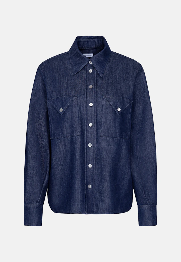 Denim Bluse mit Volumenärmeln und aufgesetzten Taschen in Dunkelblau |  Seidensticker Onlineshop