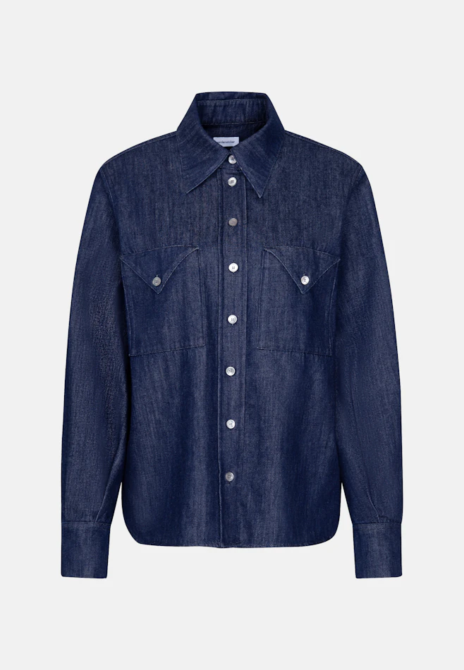 Denim blouse with volume sleeves and patch pockets in Dunkelblau | Seidensticker online shop