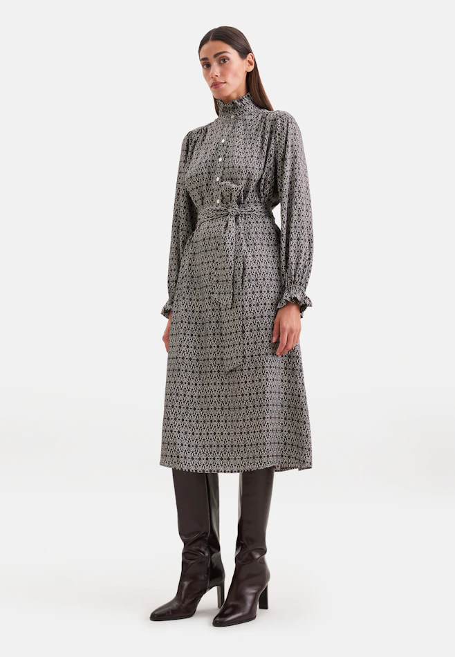Satin dress with ruffles and belt in Braun | Seidensticker online shop