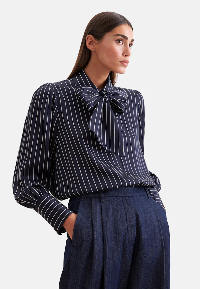 Blouse with detachable bow tie in Dunkelblau |  Seidensticker Onlineshop