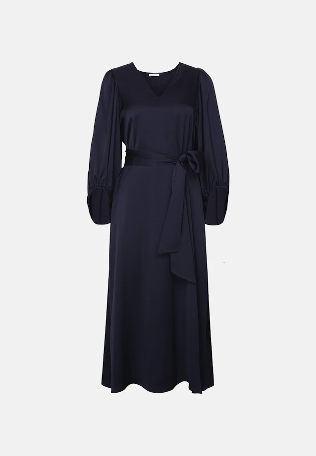 Satiniertes Blusenkleid mit V- Ausschnitt in Dunkelblau |  Seidensticker Onlineshop