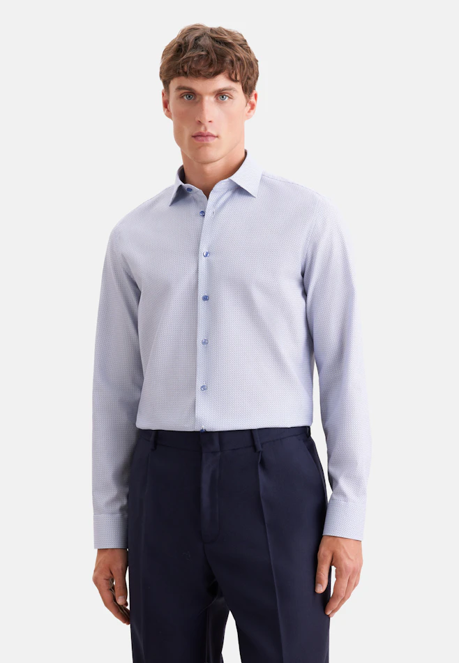 Slim Business Hemd Druck in Mittelblau | Seidensticker Onlineshop