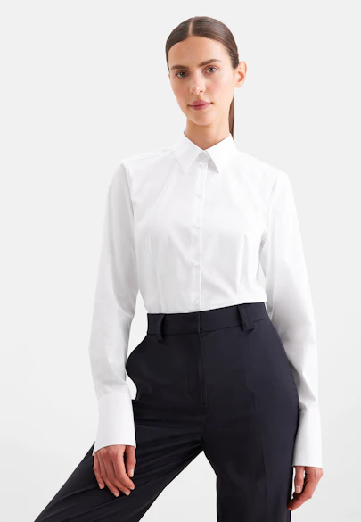 Oxford Hemdbluse slim fit mit langer Manschette in Weiß |  Seidensticker Onlineshop