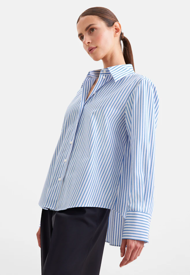 Oxford Hemdbluse A- Linie mit langer Manschette in Mittelblau | Seidensticker online shop