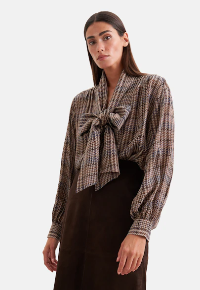 Schluppenbluse mit Volumenärmeln und hoher Manschette aus Chiffon in Marron |  Seidensticker Onlineshop