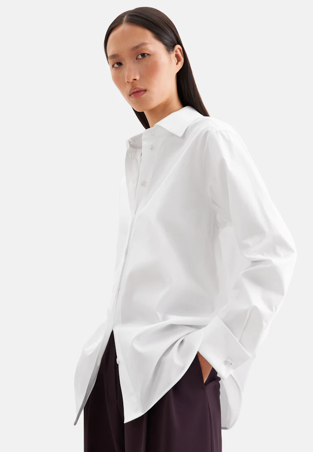 Leicht überschnittene Hemdbluse mit UMA aus Baumwoll Twill in Blanc |  Seidensticker Onlineshop