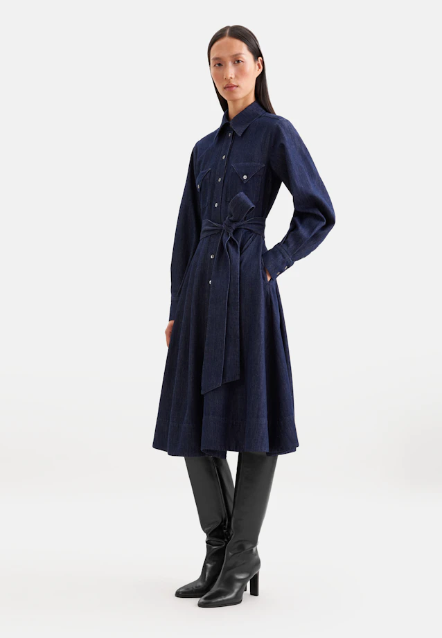 Denim Kleid mit Volumenärmeln und aufgesetzten Taschen in Bleu Foncé |  Seidensticker Onlineshop