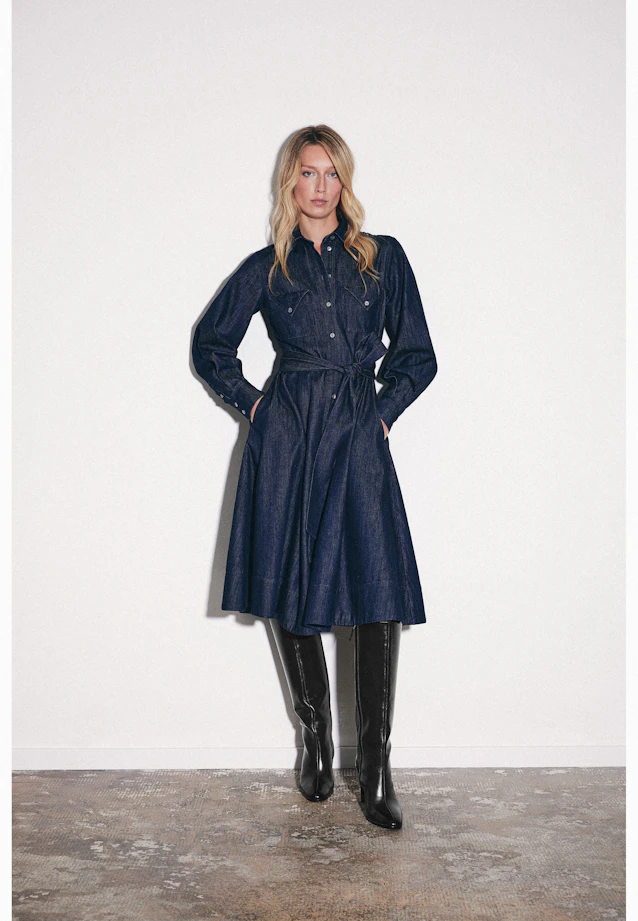 Denim Kleid mit Volumenärmeln und aufgesetzten Taschen in Dunkelblau |  Seidensticker Onlineshop