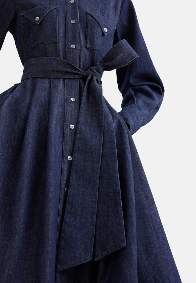 Denim Kleid mit Volumenärmeln und aufgesetzten Taschen in Bleu Foncé |  Seidensticker Onlineshop