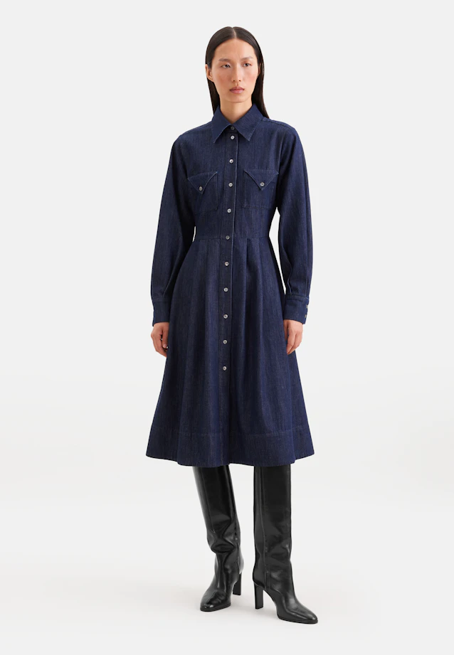 Denim Kleid mit Volumenärmeln und aufgesetzten Taschen in Bleu Foncé |  Seidensticker Onlineshop