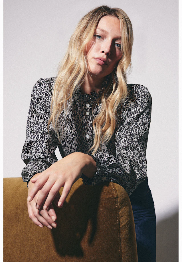 Shirt blouse with ruffle details in Braun |  Seidensticker Onlineshop