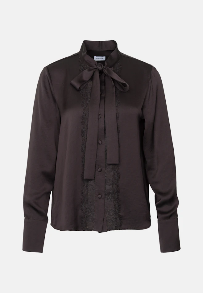 High collar blouse with bow tie and lace detail in Braun | Seidensticker online shop
