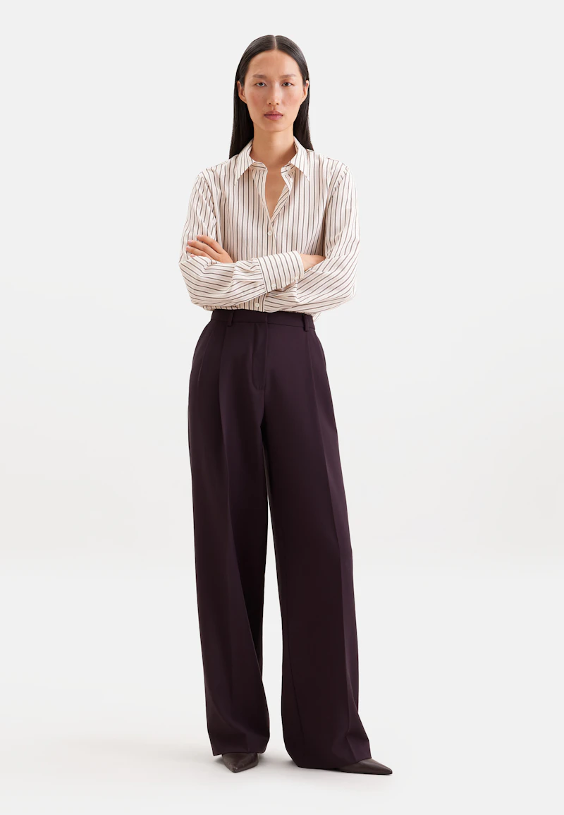 Pleated Wool Blend Trousers