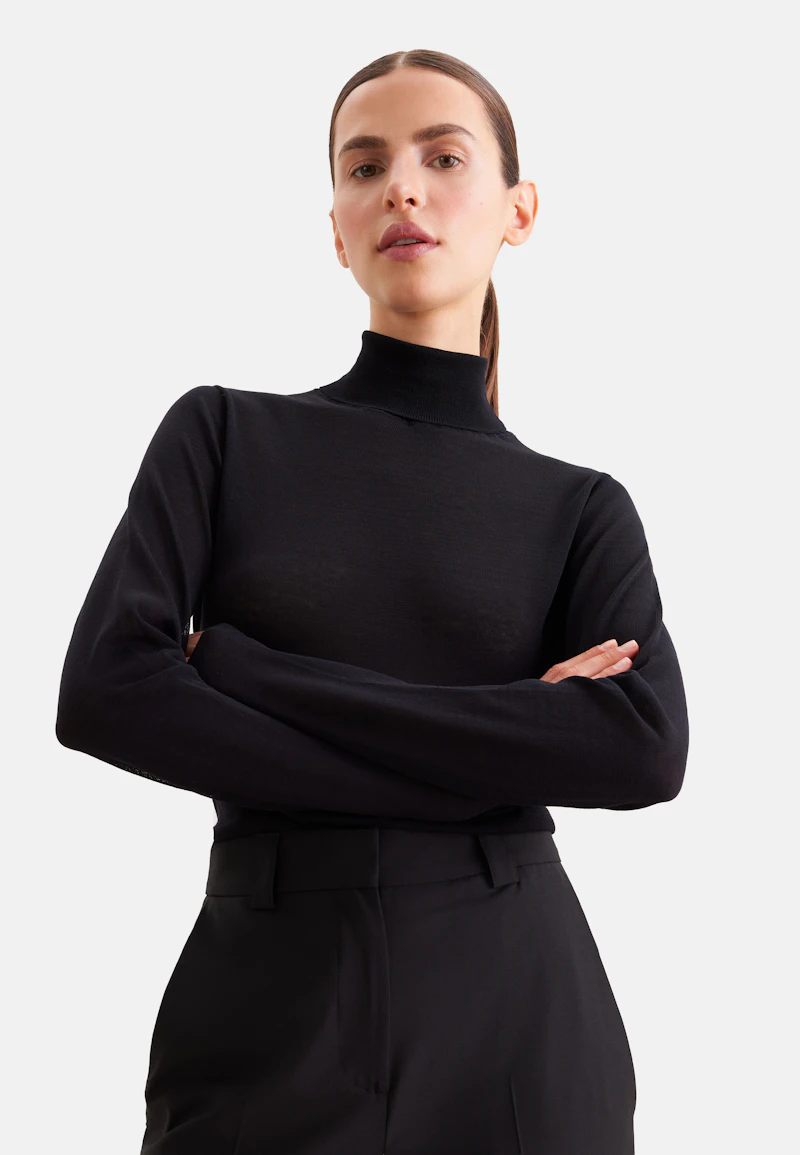 Feinstrick Rollkragenpullover aus Wolle und Seide