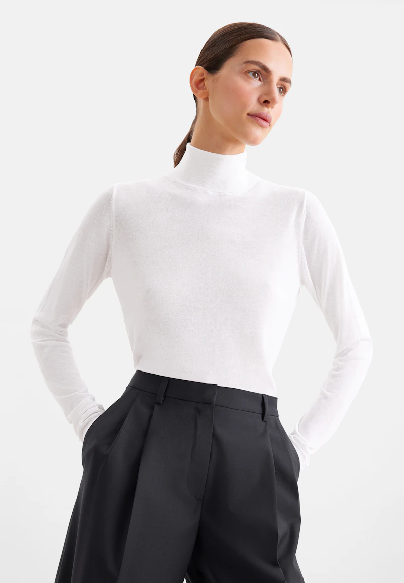 Feinstrick Rollkragenpullover aus Wolle und Seide