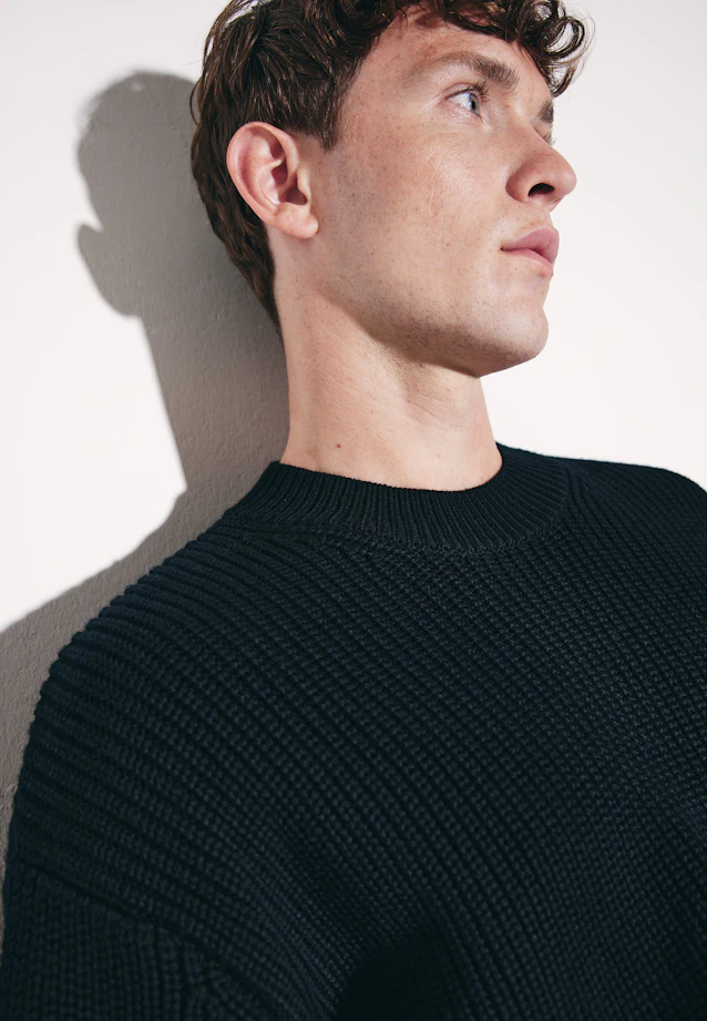 Round neck Pullover Uni in Schwarz |  Seidensticker Onlineshop