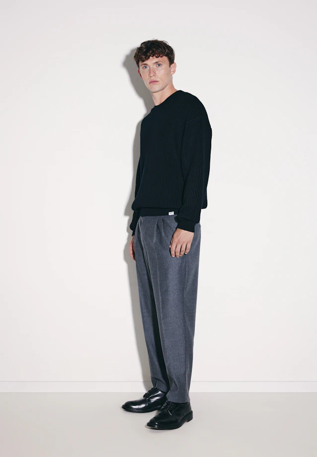 Round neck Pullover Uni in Schwarz |  Seidensticker Onlineshop