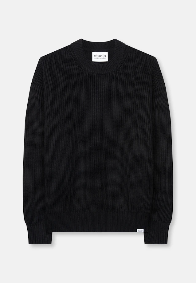 Round neck Pullover Uni in Schwarz |  Seidensticker Onlineshop