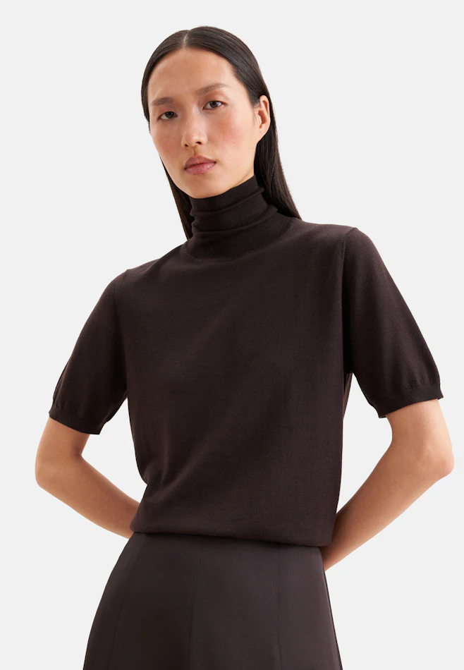 Feinstrick Rollkragenpullover Halbarm aus Wolle mit Seide in Braun | Seidensticker Onlineshop