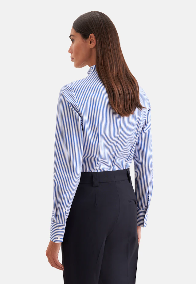Kelchkragenbluse aus Baumwollsatin slim fit in Mittelblau |  Seidensticker Onlineshop