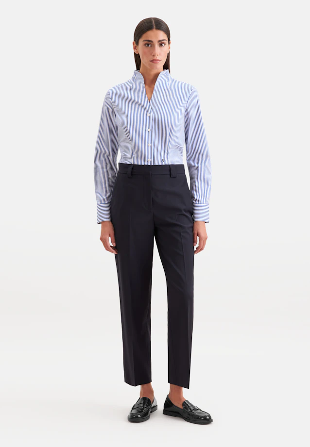 Kelchkragenbluse aus Baumwollsatin slim fit in Mittelblau |  Seidensticker Onlineshop