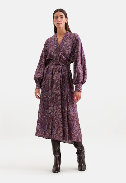 Robe à col droit avec ceinture à la taille et poignets hauts in Lilas |  Seidensticker Onlineshop