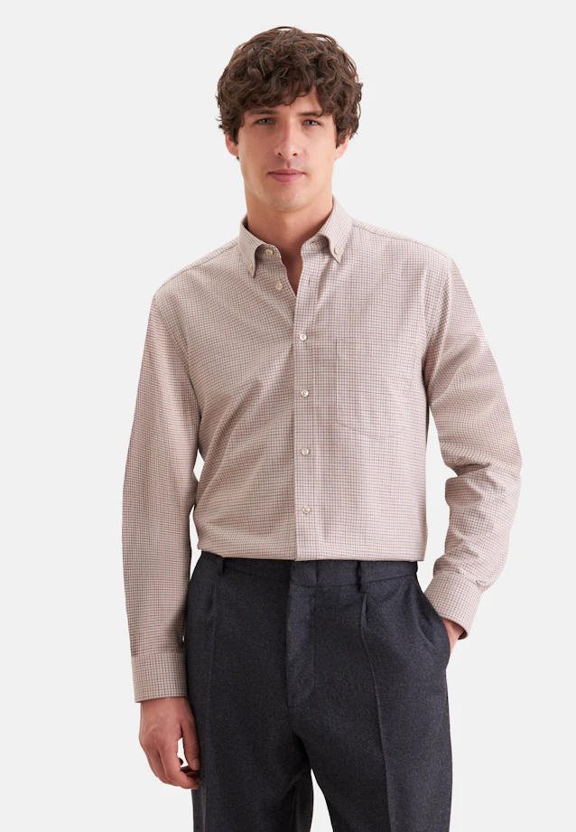 Regular Flanellhemd Karo in Beige |  Seidensticker Onlineshop