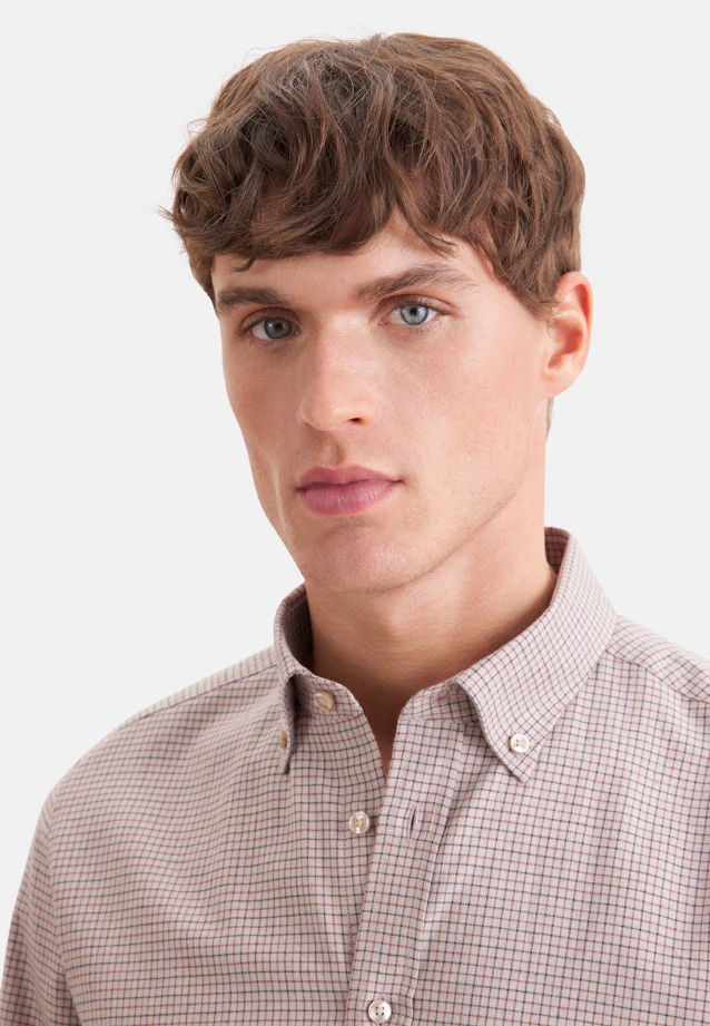Shaped Flanellhemd Karo in Beige |  Seidensticker Onlineshop