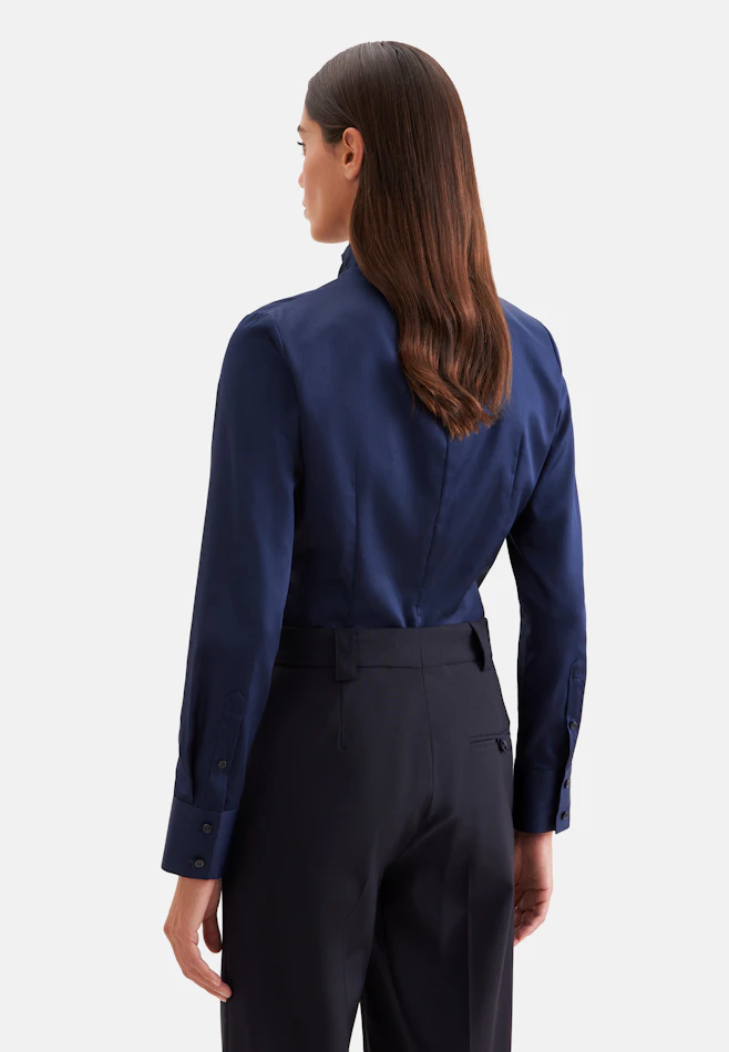 Kelchkragenbluse aus Baumwollsatin dans Bleu Foncé | Boutique en ligne Seidensticker