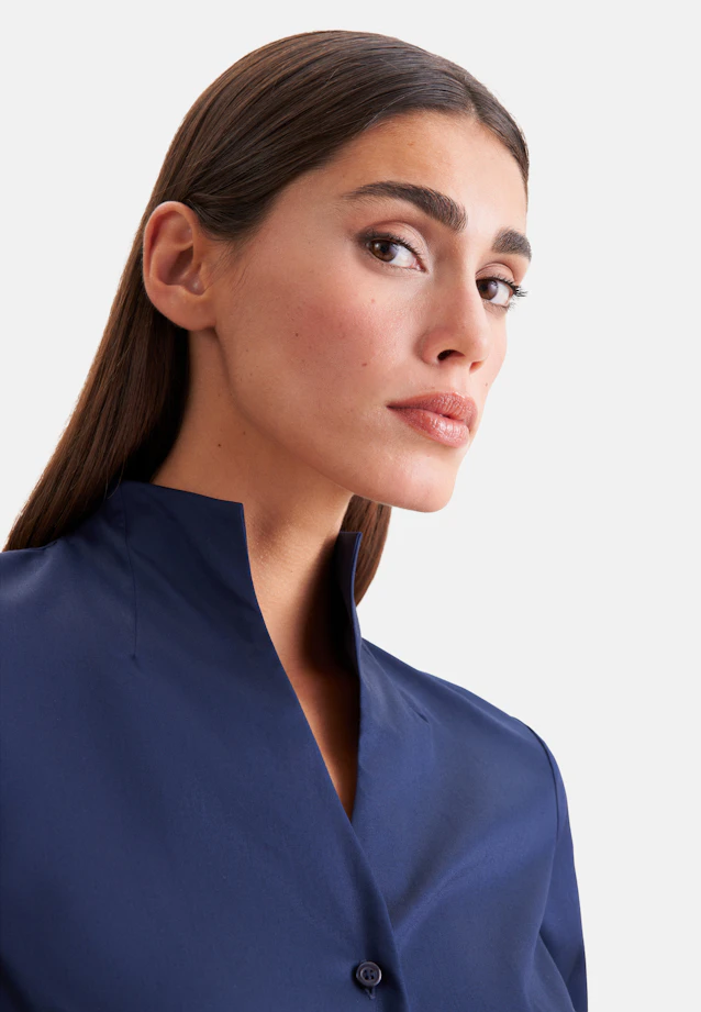 Kelchkragenbluse aus Baumwollsatin in Bleu Foncé |  Seidensticker Onlineshop