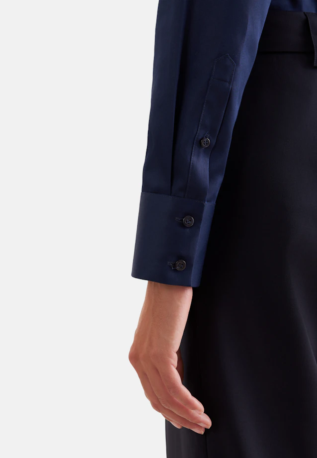 Kelchkragenbluse aus Baumwollsatin in Bleu Foncé |  Seidensticker Onlineshop