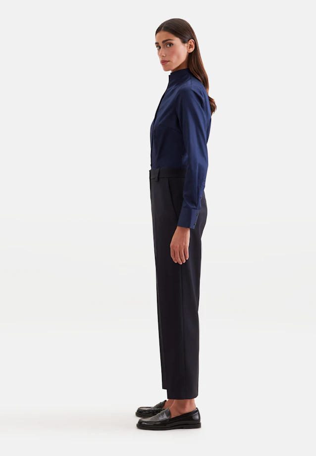 Kelchkragenbluse aus Baumwollsatin in Bleu Foncé |  Seidensticker Onlineshop