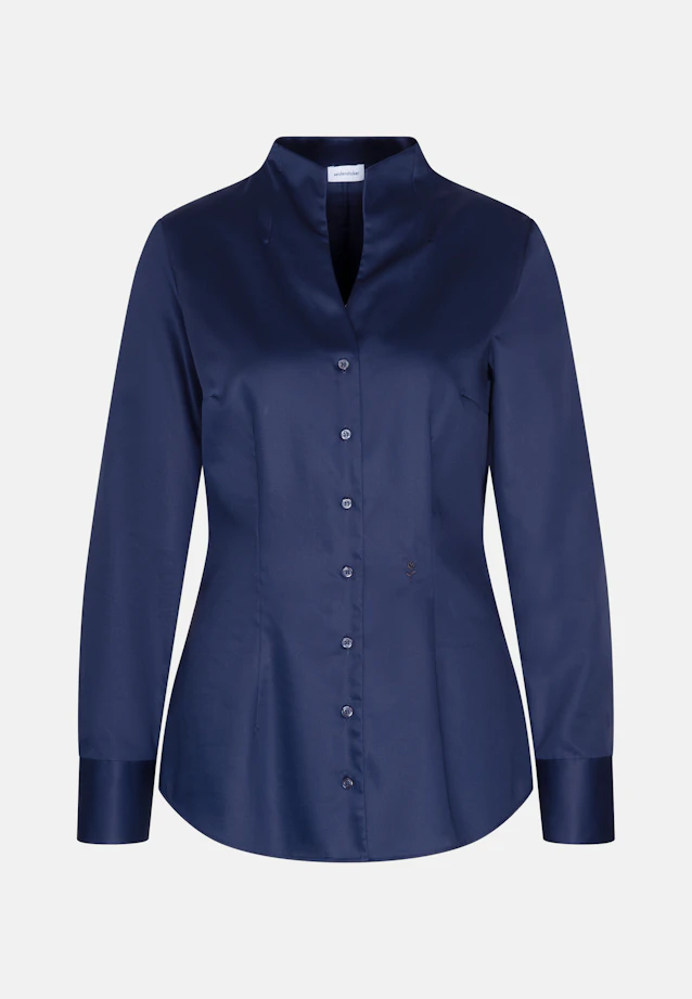 Kelchkragenbluse aus Baumwollsatin in Bleu Foncé |  Seidensticker Onlineshop