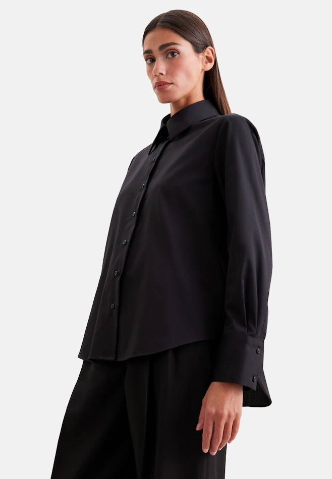Hemdbluse in A- Linie aus Twil mit langer Manschette dans Noir | Boutique en ligne Seidensticker