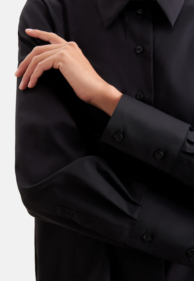 Hemdbluse in A- Linie aus Twil mit langer Manschette in Noir |  Seidensticker Onlineshop