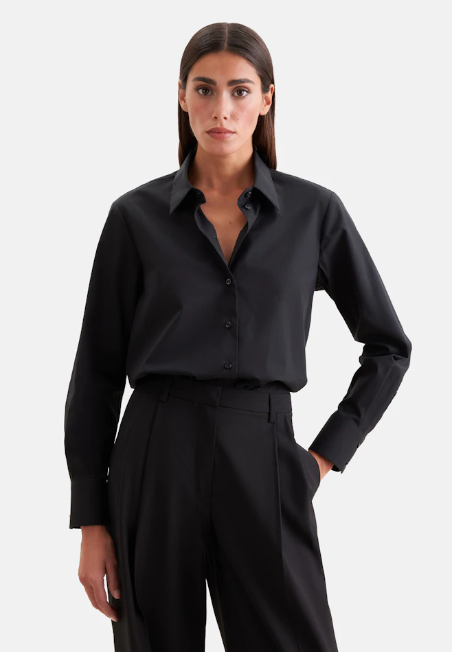 Hemdbluse in A- Linie aus Baumwollpopeline dans Noir | Boutique en ligne Seidensticker