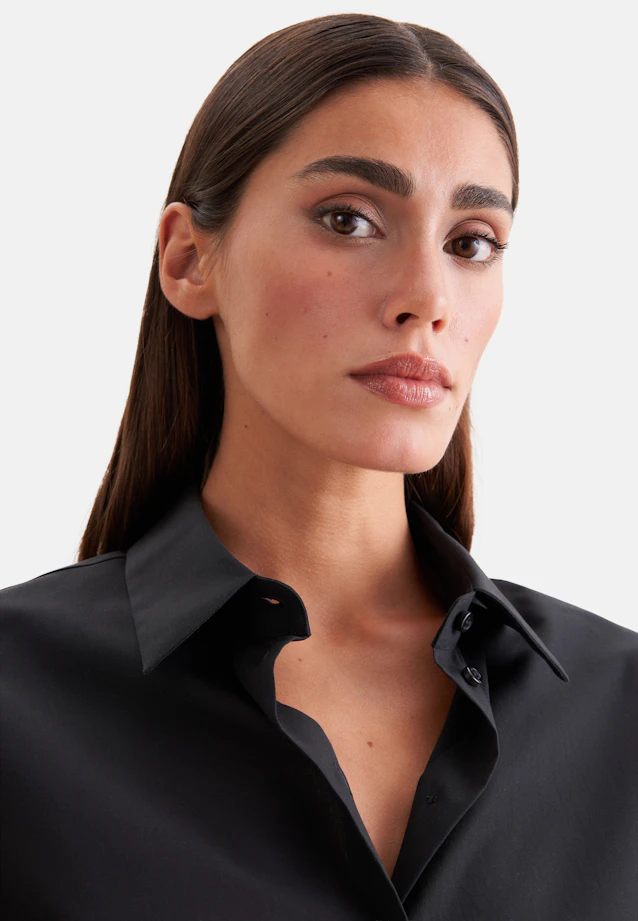 Hemdbluse in A- Linie aus Baumwollpopeline in Noir |  Seidensticker Onlineshop