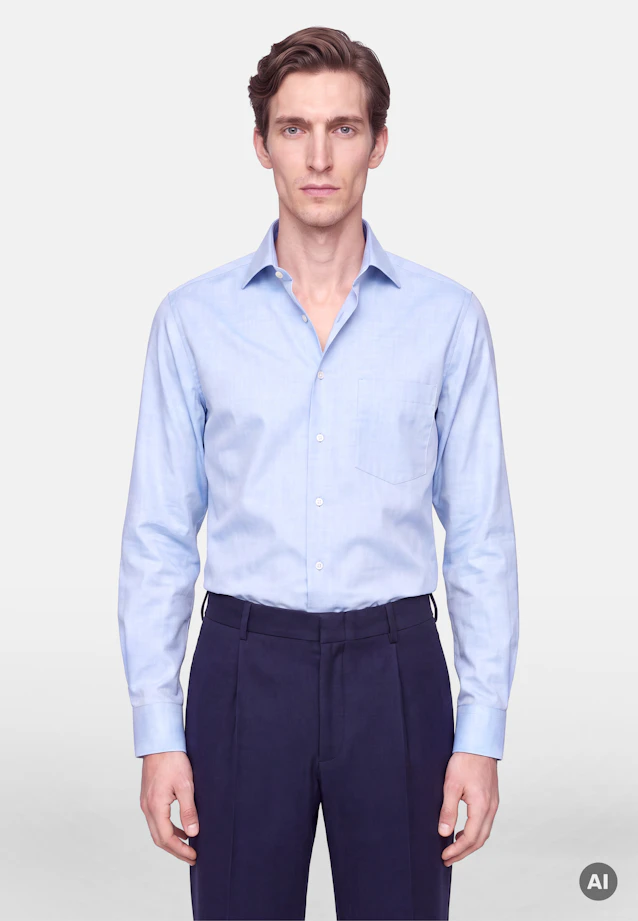 Regular Flanellhemd Uni in Mittelblau |  Seidensticker Onlineshop