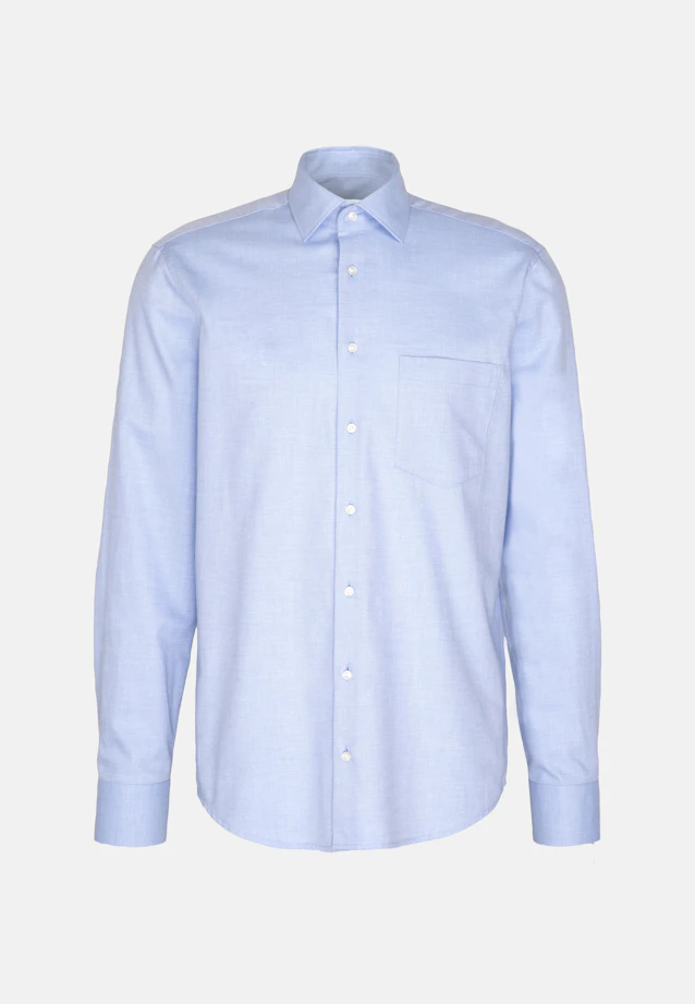 Regular Flanellhemd Uni in Mittelblau |  Seidensticker Onlineshop
