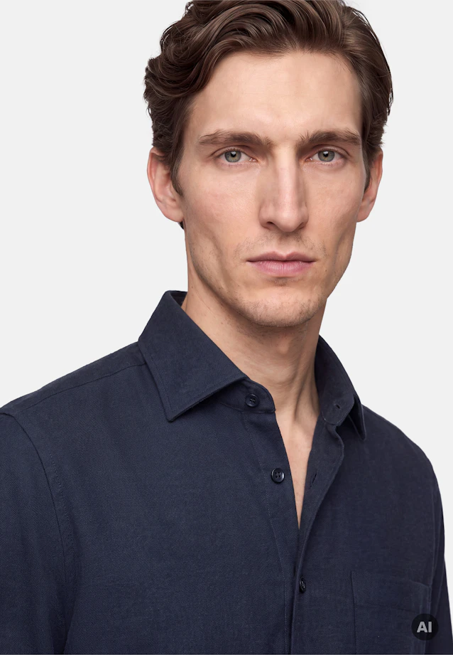 Regular Chemise en flanelle Uni in Bleu Foncé |  Seidensticker Onlineshop