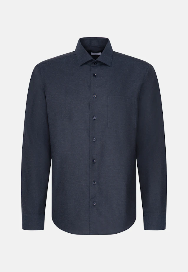 Regular Chemise en flanelle Uni in Bleu Foncé |  Seidensticker Onlineshop