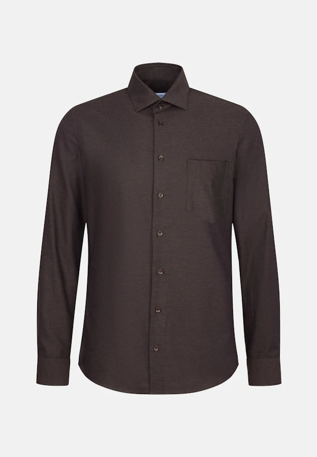 Regular Flanellhemd Uni in Braun |  Seidensticker Onlineshop